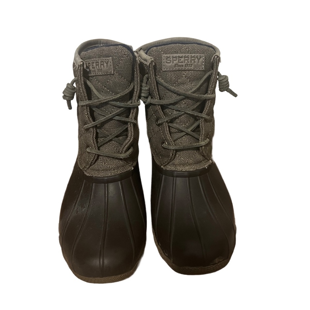 Sperry Canvas Quilted Duck Boots Women's Size 8 M Grey Waterproof Zip Side